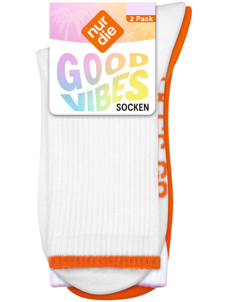 NUR DIE Herren Socken Good Vibes 2er Pack - orange-weiß - Größe 43-46