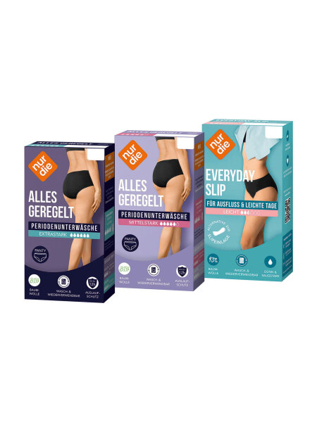 NUR DIE Damen Periodenslip Protection Trio Panty mittelstark extrastark 3-Pack schwarz - Größe 36-38