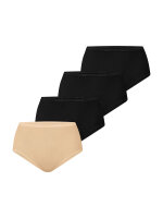 NUR DIE Damen Taillenslip Bio-Baumwolle GOTS-zertifiziert 4-Pack schwarz,beige1 - Größe 44-46