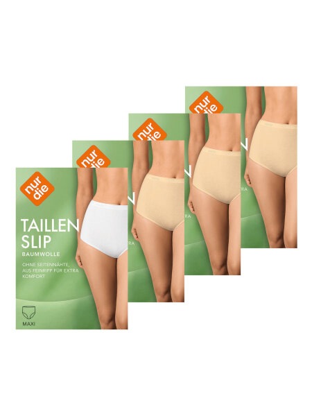 NUR DIE Damen Taillenslip Bio-Baumwolle GOTS-zertifiziert 4-Pack beige,weiß1 - Größe 40-42
