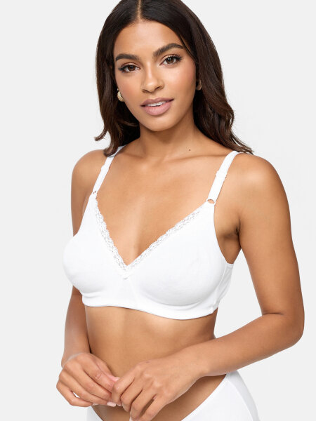 NUR DIE Damen Baumwoll Spitzen-BH ohne Bügel - weiß - 85 C